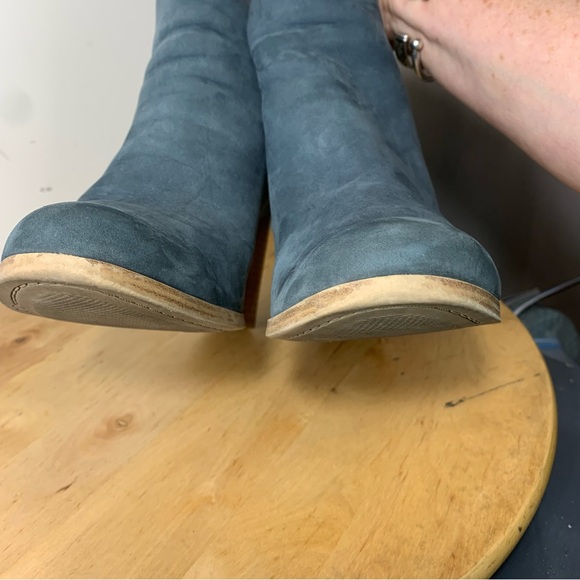 Aldo Leather Ankle Boots Sz 8 Blue Gray Suede Block Heel Modern Classic Booties - Picture 8 of 15